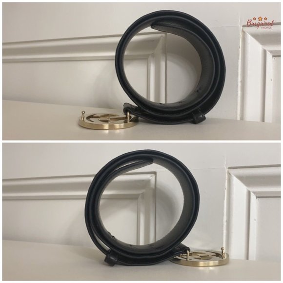 Authentic Gucci Black Guccissima Leather Gold Interlocking G Buckle Belt 80/32 - Picture 9 of 13